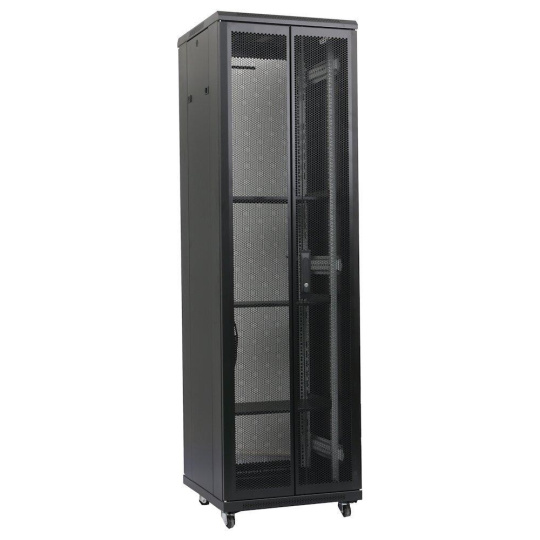 XtendLan 19" stojanový rozvaděč 42U 800x1000, nosnost 1000kg, perforované dveře i záda, kolečka, rozložený, černý