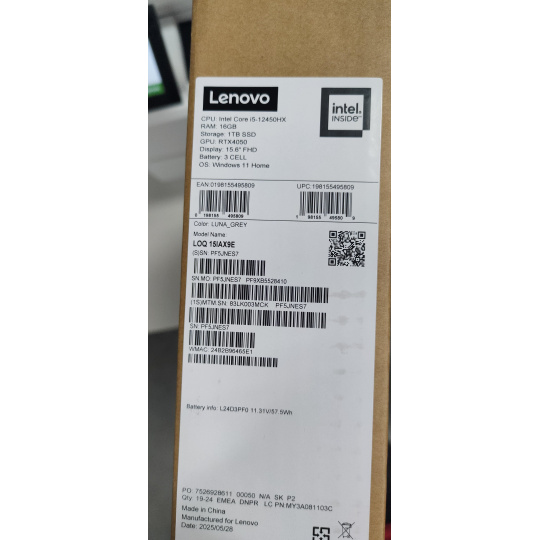 BAZAR - LENOVO NTB LOQ 15IAX9E - i5-12450HX,15.6" FHD IPS,16GB,1TSSD,HDMI,GeForce RTX ,W11H,2Y CC ( poškodená krabica )