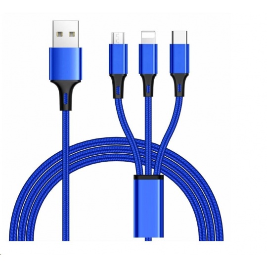 Kábel PremiumCord 3 v 1 USB, 3 konektory USB Type-C + micro USB + Lightning pre Apple, 1.2m
