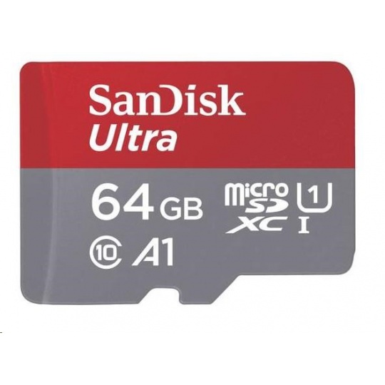 Karta SanDisk MicroSDXC 64 GB Ultra (100 MB/s, A1 Class 10 UHS-I, Android - zobrazovacie balenie) + adaptér