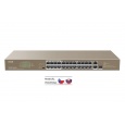 Tenda TEF1126P-24-410W - PoE AT Switch 370Watt, 24xRJ45 10/100 Mbps PoE, 2x Gigabit Uplink RJ45/SFP, bez ventilátora, kov