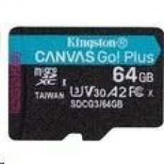 Kingston MicroSDXC karta 64GB Canvas Go! Plus, R:170/W:70MB/s, Class 10, UHS-I, U3, V30, A2