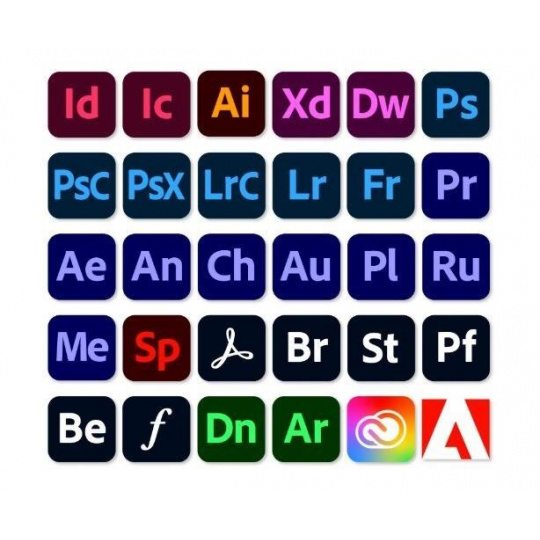 Adobe Creative Cloud pre teams Všetky aplikácie Multi Platform ML (+CZ) COM RNW 1 používateľ, 12 mesiacov, úroveň 4, 100+ licencií