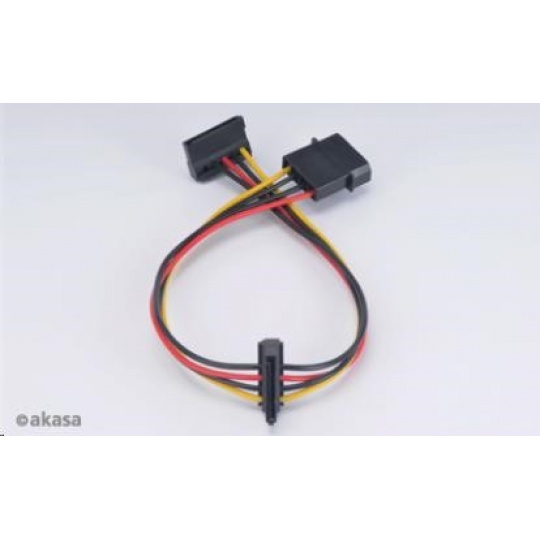 AKASA kabel  SATA redukce napájení ze 4pin Molex konektoru na 2x SATA, 30cm