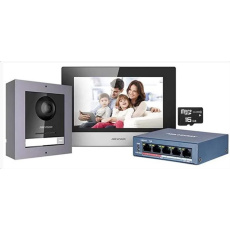 Hikvision DS-KIS602(B), Kit IP videotelefonu, bytový monitor + dveřní stanice + switch