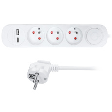 Solight 3z prodlužovací přívod s USB A+C nabíječkou 2.4A, 2m, 3 x 1mm2, bílý, vypínač Solight 3z prodlužovací přívod s USB A+C nabíječkou 2.4A, 2m, 3 x 1mm2, bílý, vypínač