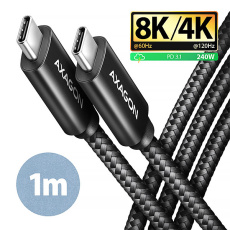 AXAGON BUCM4X-CM10AB NewGEN+ kábel USB-C <-> USB-C, 1m, USB4 Gen 3×2, PD 240W 5A, 8K HD, ALU, opletenie, čierny