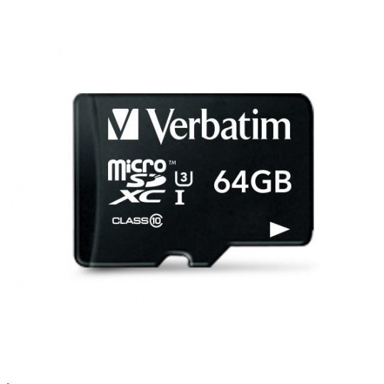 Karta VERBATIM MicroSDXC 64GB Pro, U3 + adaptér