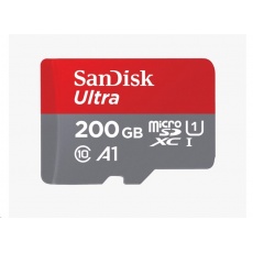 Karta SanDisk MicroSDXC 200 GB Ultra (120 MB/s, A1 Class 10 UHS-I, Android) + adaptér