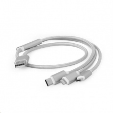 GEMBIRD kábel CABLEXPERT USB A Male/Micro B + Type-C + Lightning, 1 m, opletený, strieborný, blister