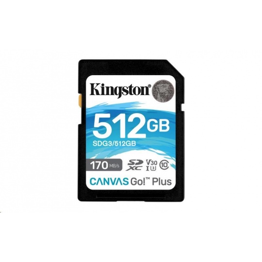 Kingston SDXC karta 512GB Canvas Go! Plus, R:170/W:90MB/s, Class 10, UHS-I, U3, V30