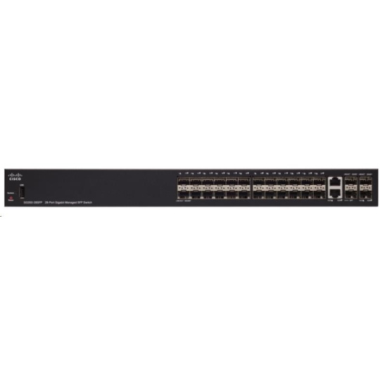 BAZAR - Cisco switch SG350-28SFP-RF 24xSFP, 2xGbE SFP/RJ-45, REFRESH - Po opravě (Komplet)