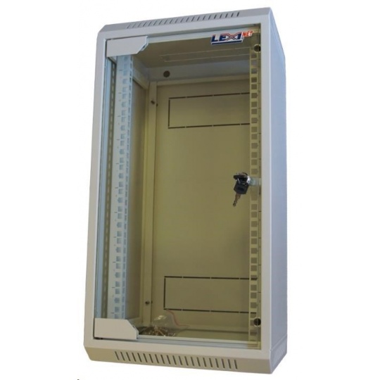 LEXI 10" nástenný 12U rack, šírka 310 mm, hĺbka 260 mm, sklenené dvere, zváraná konštrukcia, sivá farba