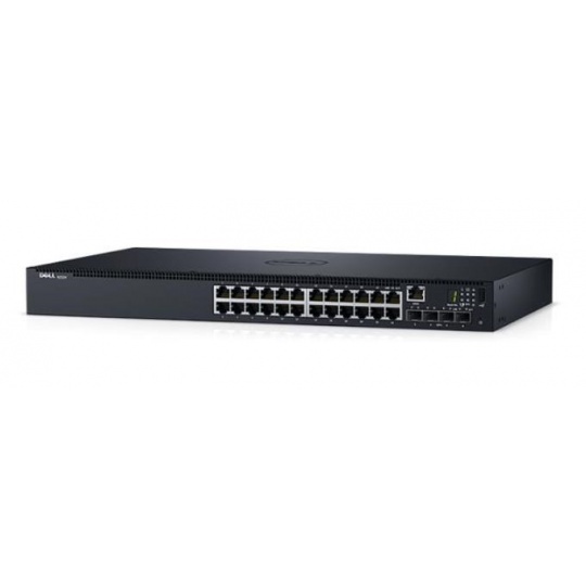 DELL Networking N1524P, PoE+, 24x 1GbE + 4x 10GbE SFP+ fixed ports, Stacking, IO to PSU airflow, AC