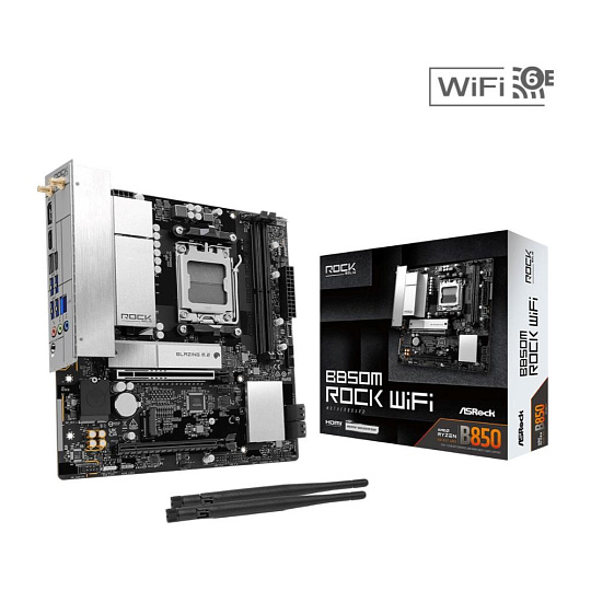 ASRock MB Sc AM5 B850M ROCK WIFI, AMD B850, 4xDDR5, 1xDP, 1xHDMI, WiFi, mATX ASRock MB Sc AM5 B850M ROCK WIFI, AMD B850, 4xDDR5, 1xDP, 1xHDMI, WiFi, mATX