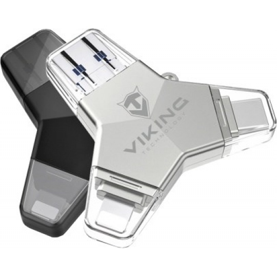 Viking USB Flash disk 3.0 4v1 s koncovkou Lightning/Micro USB/USB/USB-C, 128 GB, černá