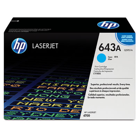 HP 643A Cyan LJ Toner Cart, 10 000s tr, Q5951A (10,000 pages)