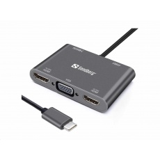 Sandberg mini HUB USB-C -> 2x HDMI + 1x VGA + USB + PD Sandberg mini HUB USB-C -> 2x HDMI + 1x VGA + USB + PD