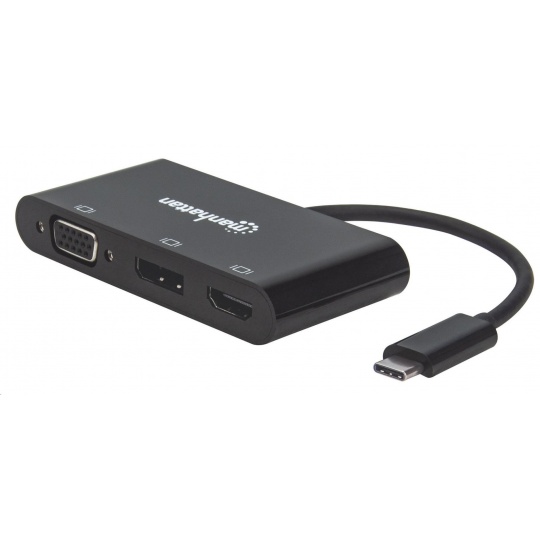MANHATTAN Splitter, rozbočovač MST, adaptér USB-C na DisplayPort/ HDMI/ VGA, čierny