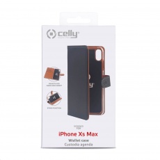 Celly pouzdro Wally s funkcí stojánku pro iPhone Xs Max, černá Celly pouzdro Wally s funkcí stojánku pro iPhone Xs Max, černá