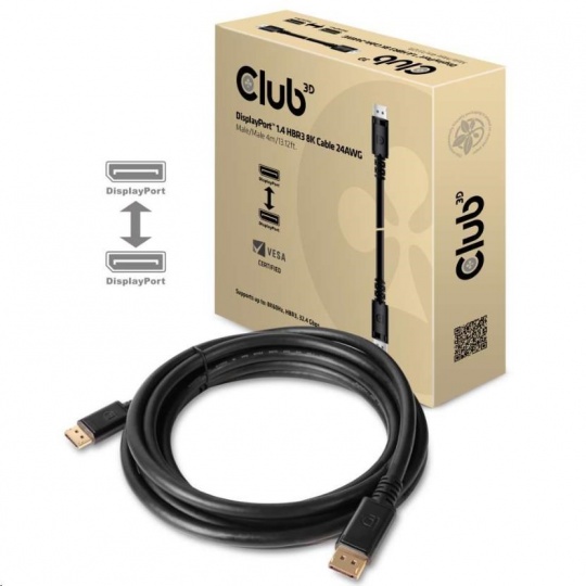 Club3D DisplayPort kábel 1.4 HBR3, 8K60Hz (M/M), čierne svorky, 4m