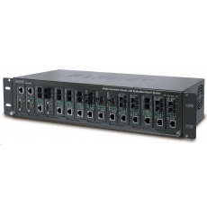 Planet MC-1500R, 15 slotov pre mediálne konvertory, 19"/2,5U, napájanie AC 230V, k dispozícii napájanie DC 48V (redundancia)