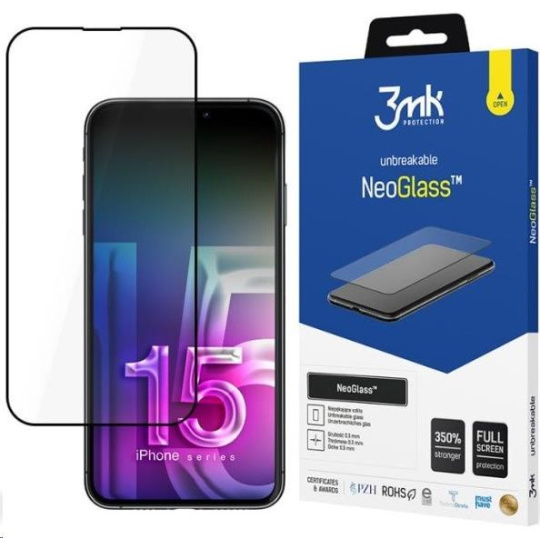 3mk hybridní sklo NeoGlass pro Apple iPhone 15 Plus, černá