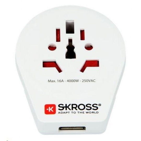 SKROSS cestovní adaptér Europe USB pro cizince v ČR, USB-A, 12W, typ E/F