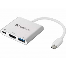 Sandberg mini HUB USB-C -> HDMI + USB (OTG), stříbrná