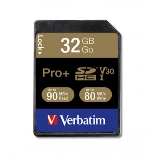 Karta VERBATIM SDHC 32GB PRO+ Class 10, UHS-1 (R:90/W:80 MB/s)