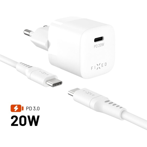 FIXED Mini FIXC20M2-CC-WH USB‑C sieťová nabíjačka 20W, biela