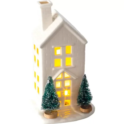 Retlux RXL 393 porcelánový domček LED, biely, 19,2 cm